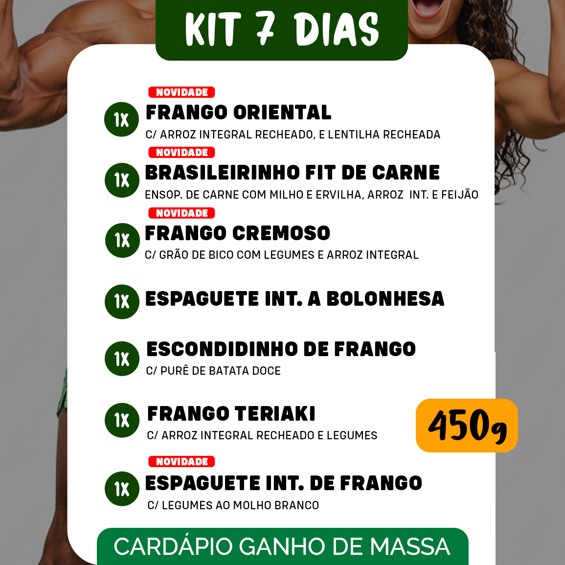 Kit Marmitas Fitness Performance 7 Dias - 450g (150g carne)