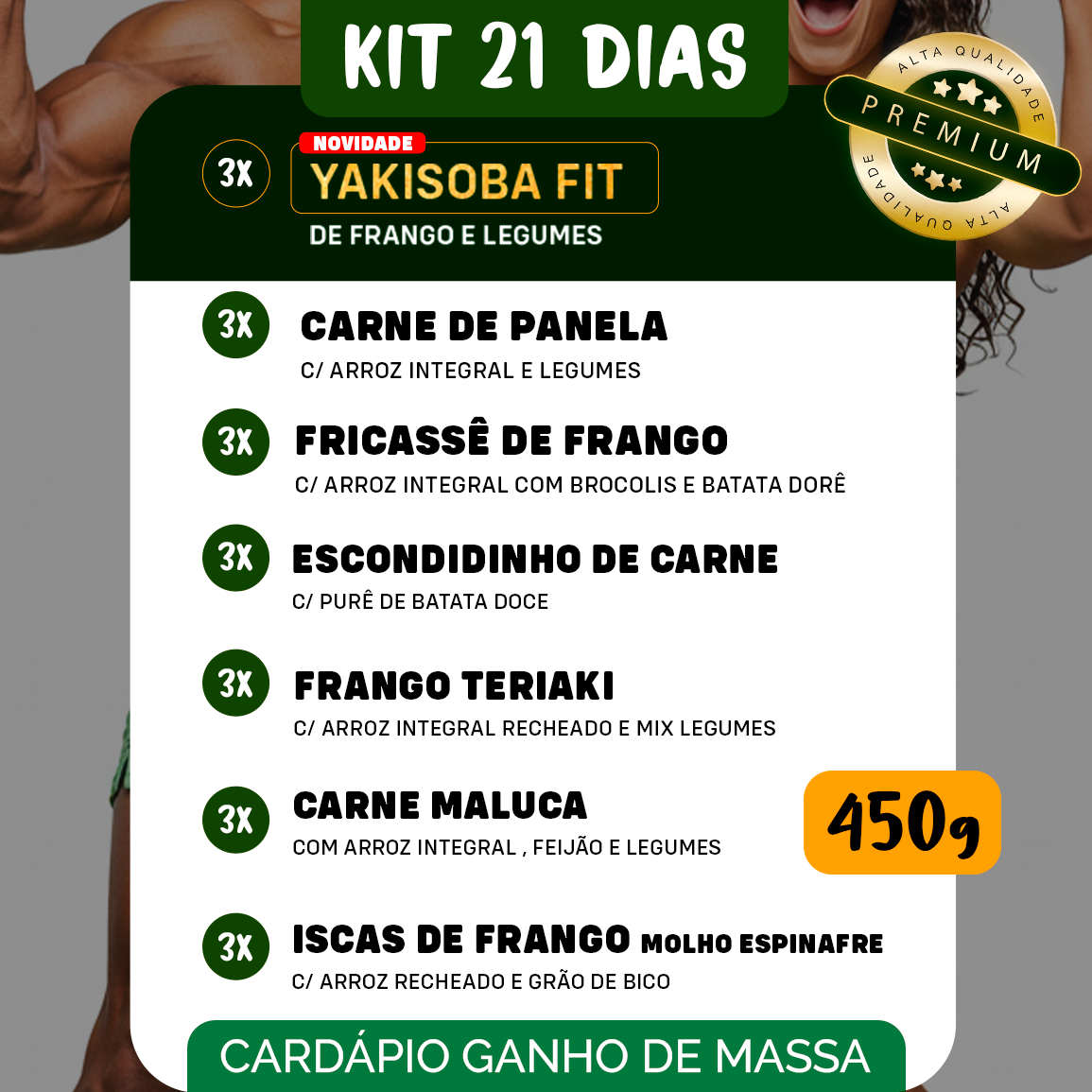 Kit Marmitas Fitness Performance 21 Dias - 450g (150g carne)