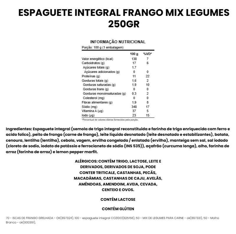 Espaguete int. de Frango com legumes ao molho branco