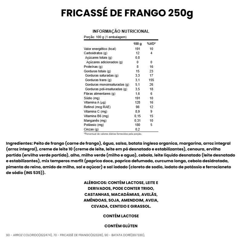 Fricassê de Frango, arroz integral com brocolis e batata dorê - 399 Kcal