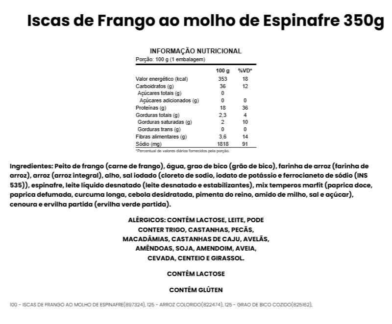 Iscas de Frango ao molho de Espinafre - 350g