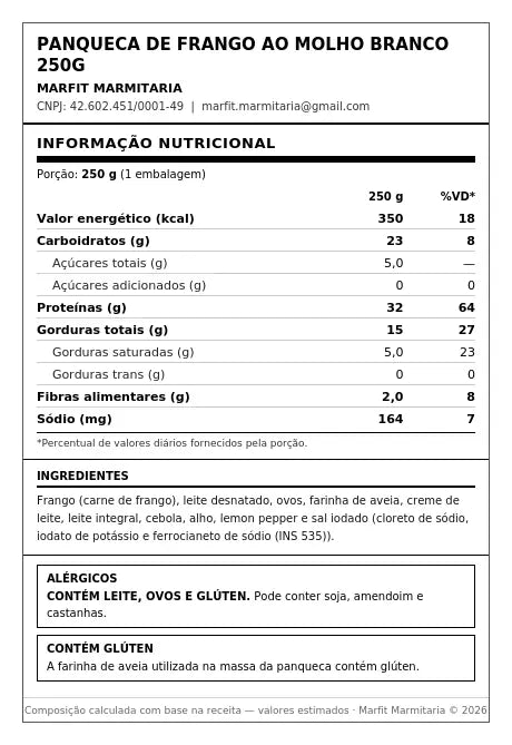Panqueca Int. de frango ao molho branco - 350 Kcal