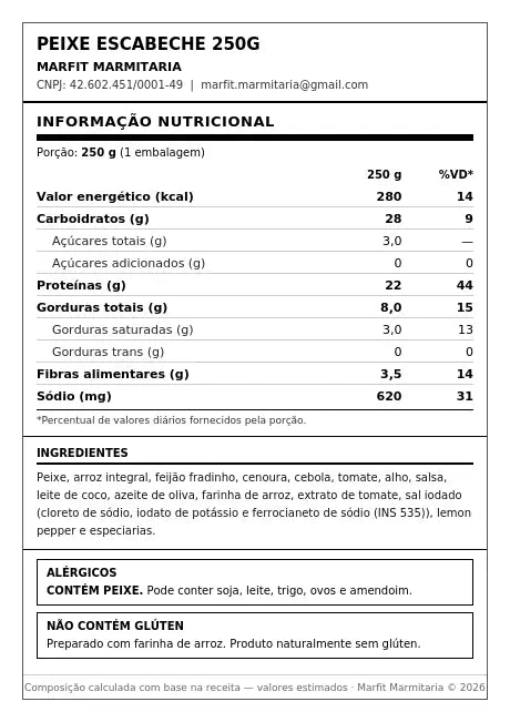 Peixe a Escabeche, Arroz int. e Feijão fradinho - 280Kcal