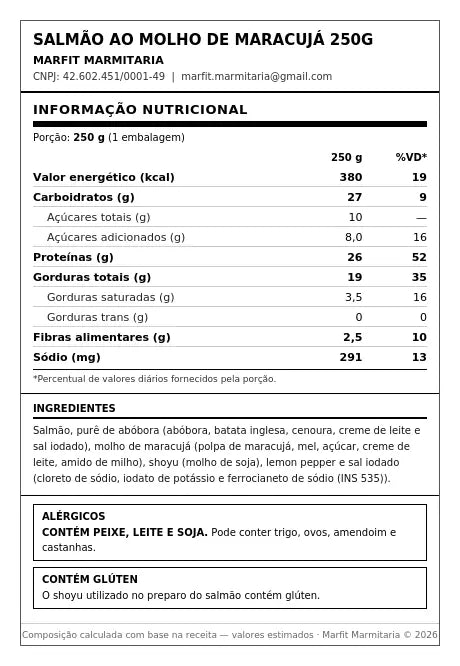 Salmão Grelhado ao molho maracujá, purê de abobora e arroz int. com brocolis - 380 Kcal