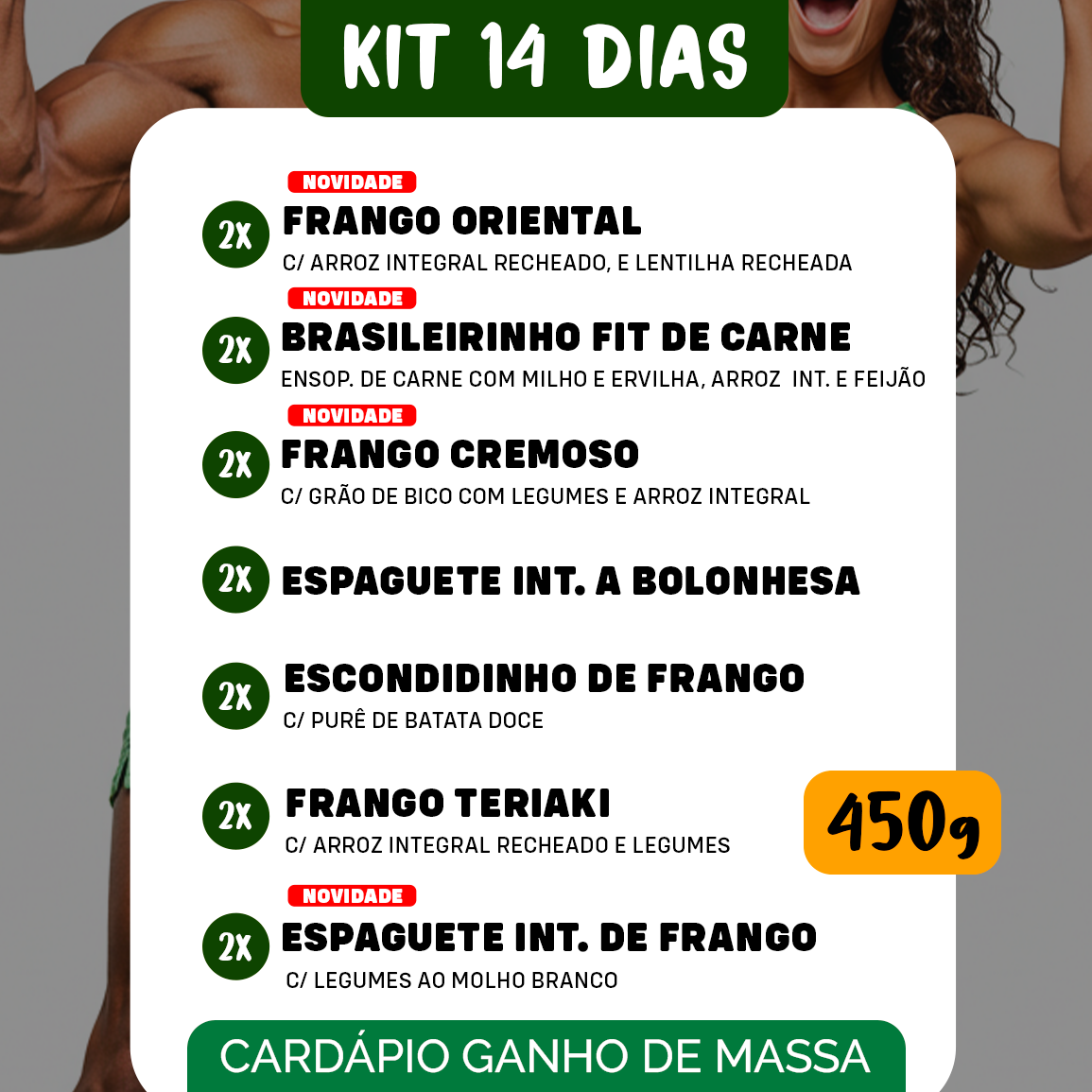 Kit Marmitas Fitness Performance 14 Dias - 450g (150g carne)