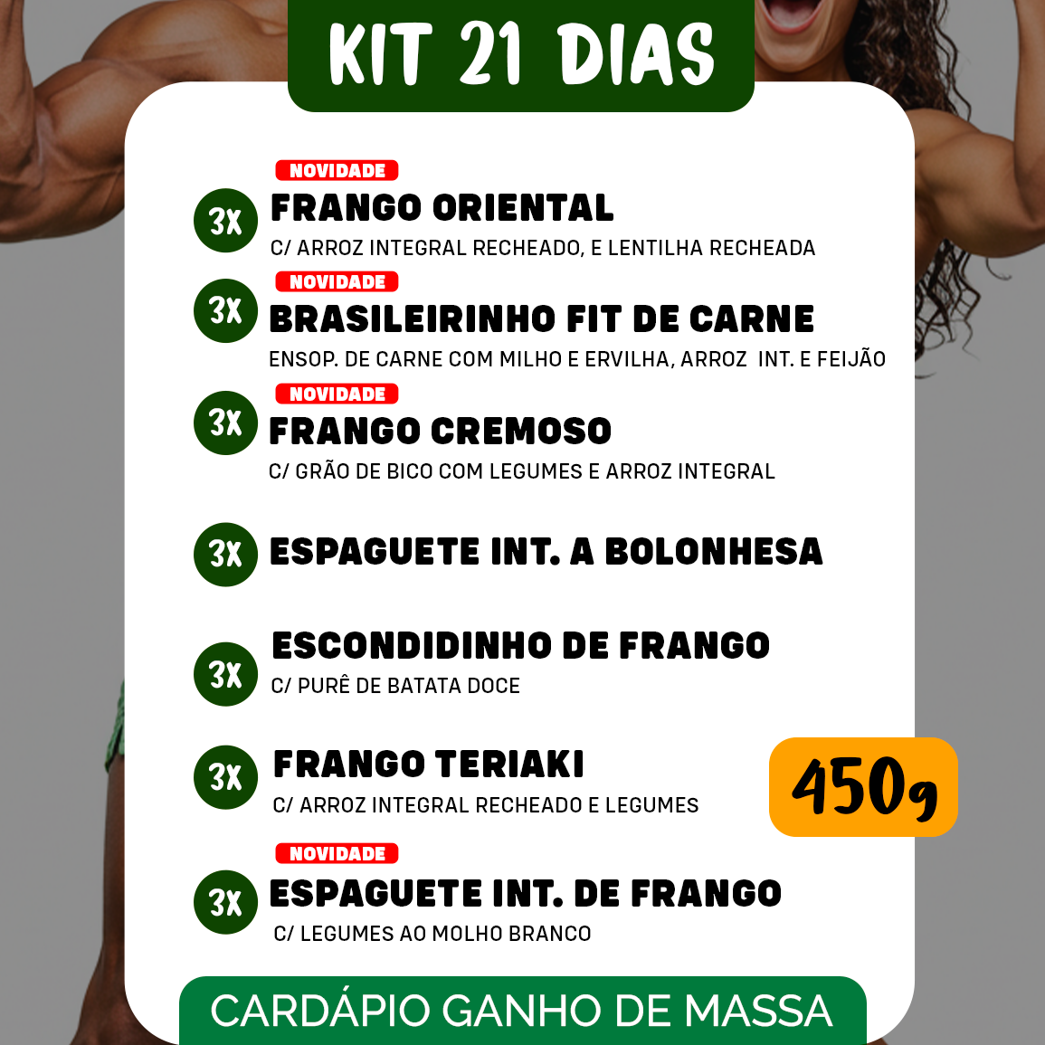 Kit Marmitas Fitness Performance 21 Dias - 450g (150g carne)