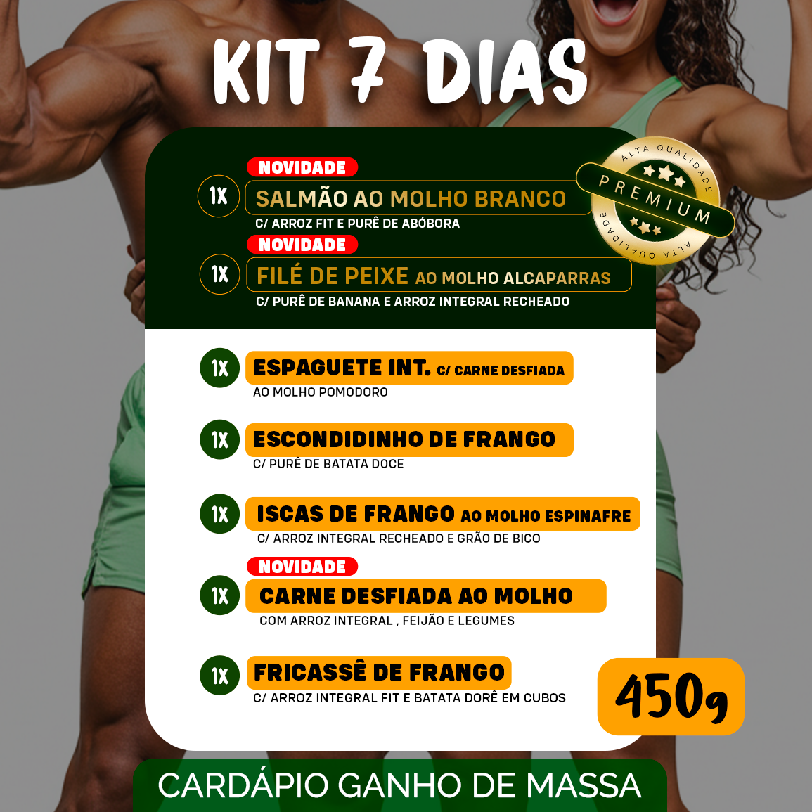 Kit Marmitas Fitness Almoço Turbinado 7 Dias - 450g