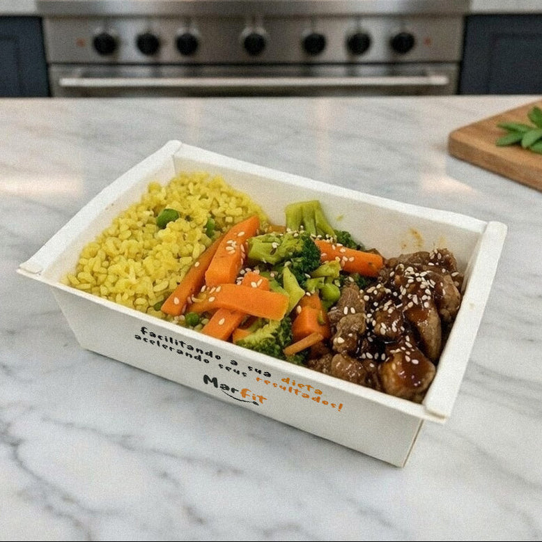 Frango Teriaki, arroz int. e mix legumes - 411 Kcal