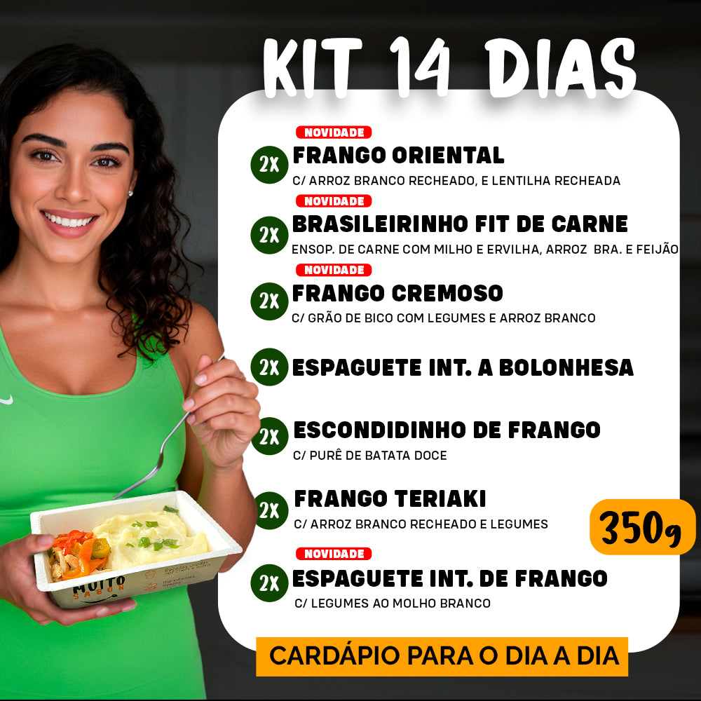 Kit Marmitas Fitness Almoço Dia a Dia 14 DIas - 350G