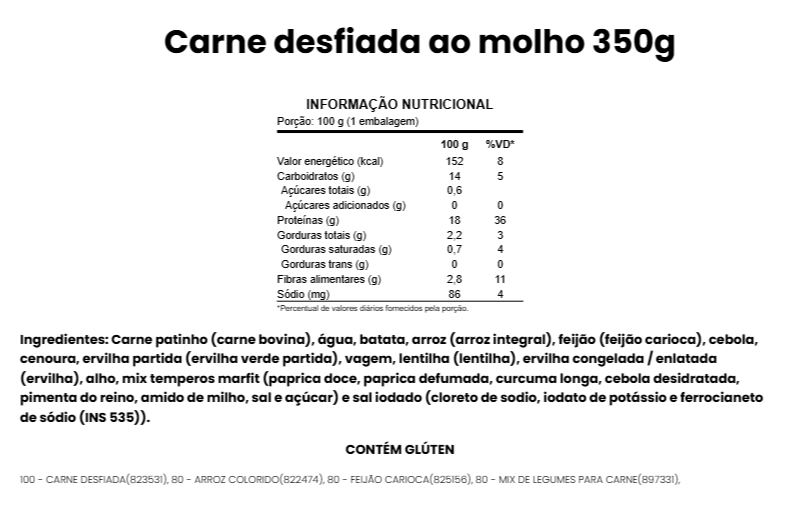 Carne Desfiada com Legumes - 350g