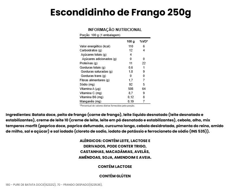 Escondidinho de Frango com purê de batata doce - 297 Kcal