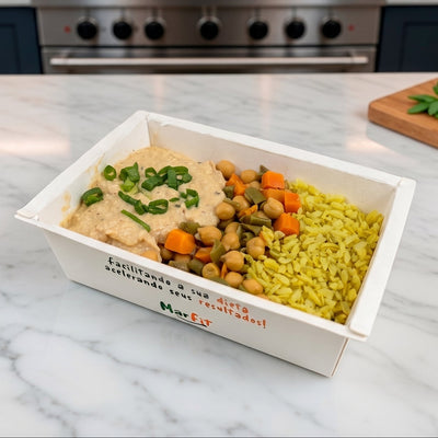 Frango Cremoso, Grão de bico com legumes e arroz integral