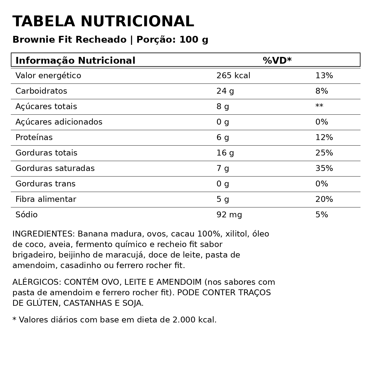 Kit Brownie Fit Recheado 100g – 7 Unidades